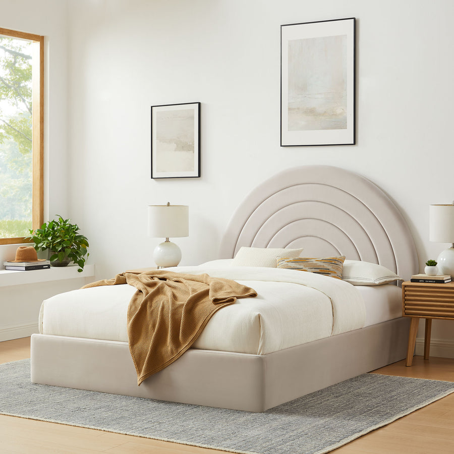 Rowan Arched Performance Velvet King Platform Bed in Almond