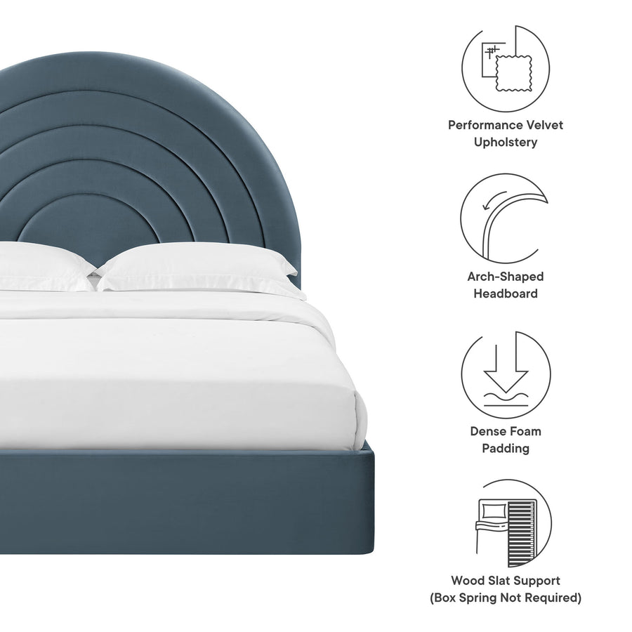 Rowan Arched Performance Velvet King Platform Bed in Cadet Blue