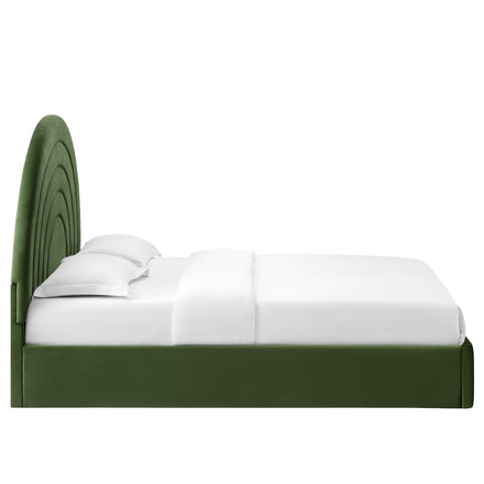 Solana Arched Performance Velvet King Platform Bed in Moss Green