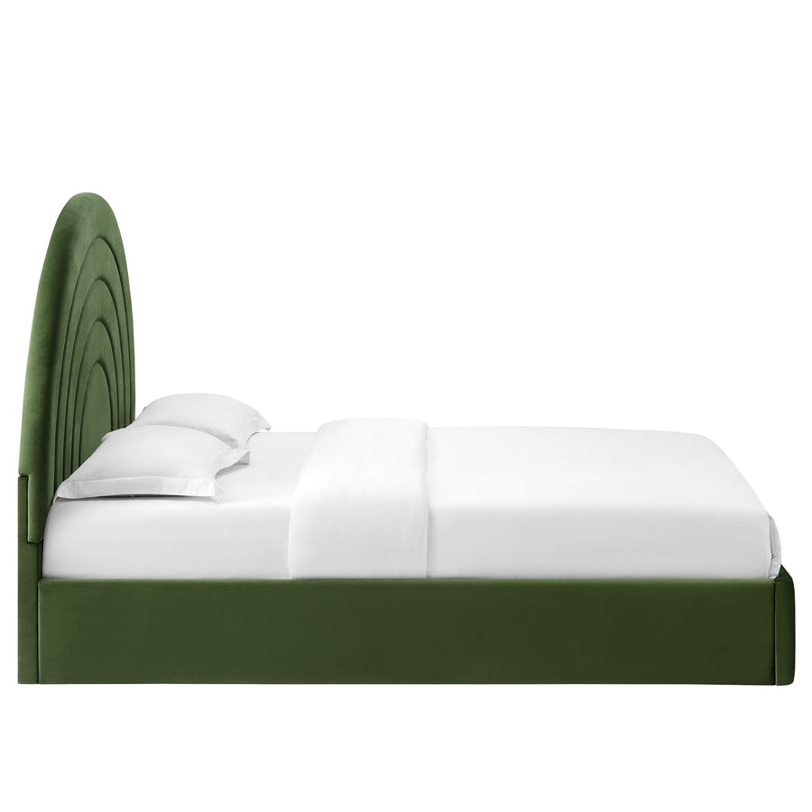 Rowan Arched Performance Velvet King Platform Bed in Moss Green