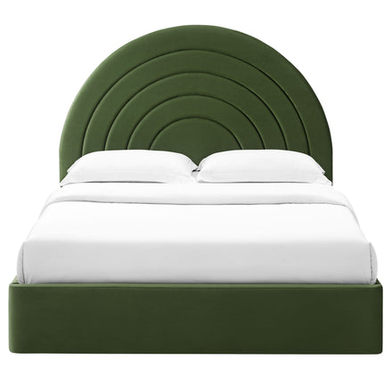 Solana Arched Performance Velvet King Platform Bed in Moss Green