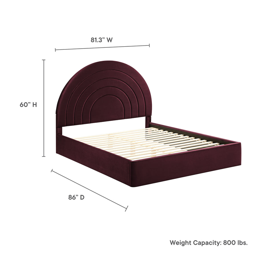 Rowan Arched Performance Velvet King Platform Bed in Mulberry