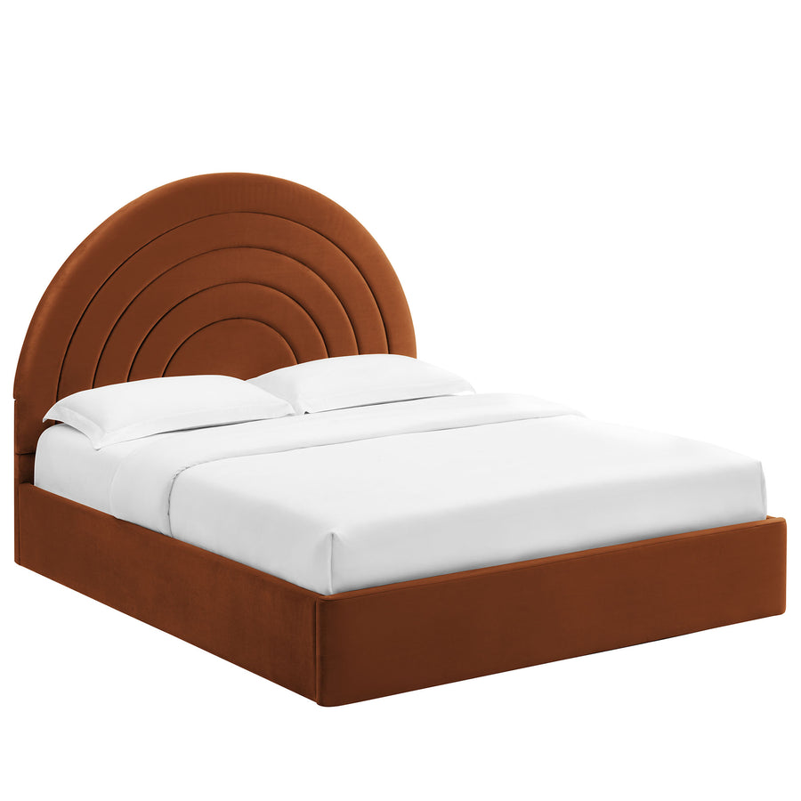 Rowan Arched Performance Velvet King Platform Bed in Rust