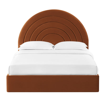 Solana Arched Performance Velvet King Platform Bed in Rust