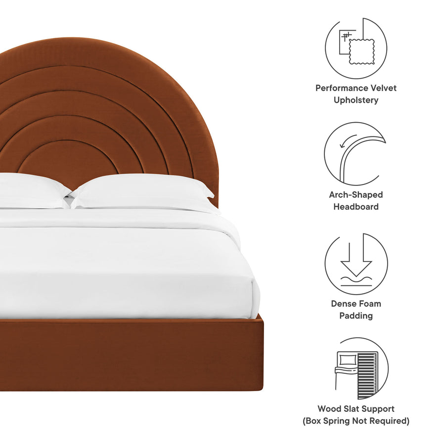 Rowan Arched Performance Velvet King Platform Bed in Rust