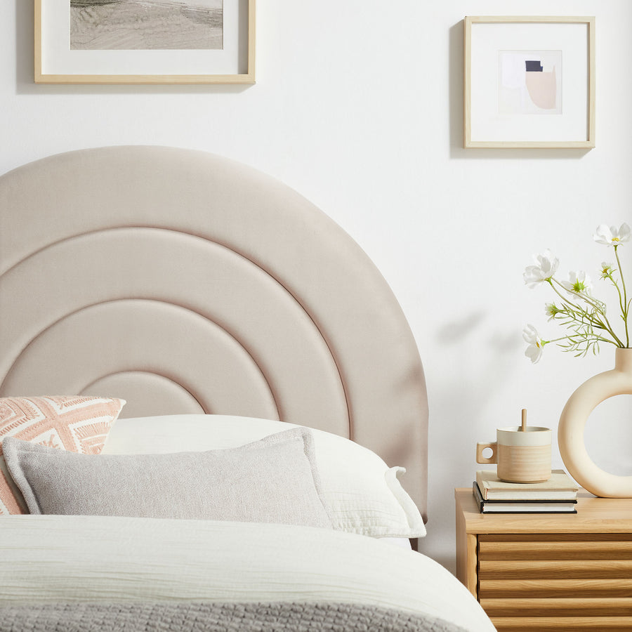 Rowan Arched Performance Velvet Twin Headboard in Almond