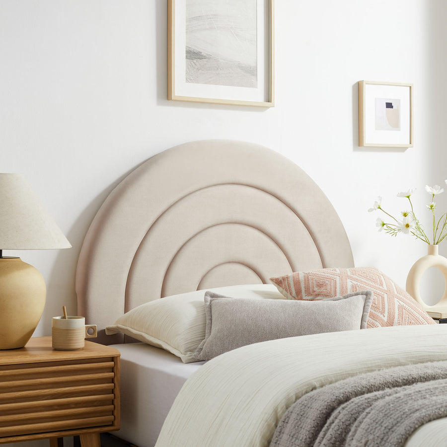 Rowan Arched Performance Velvet Twin Headboard in Almond