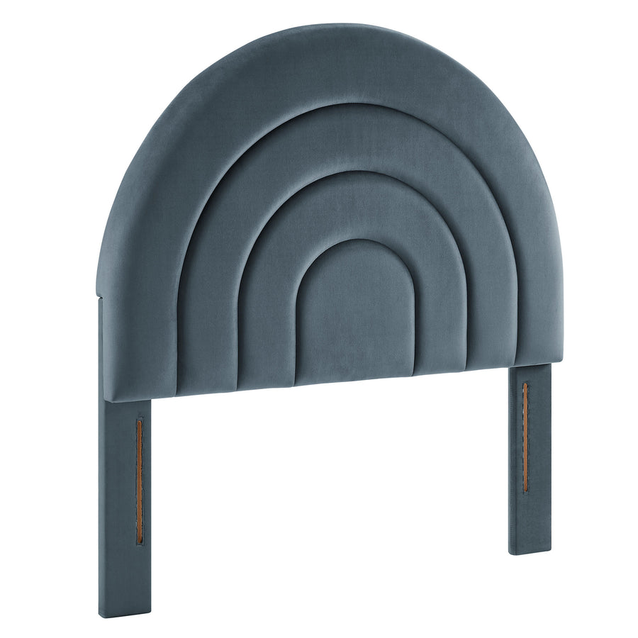 Rowan Arched Performance Velvet Twin Headboard in Cadet Blue