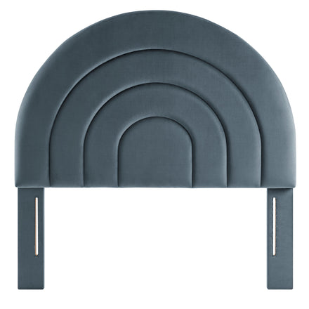Solana Arched Performance Velvet Twin Headboard in Cadet Blue