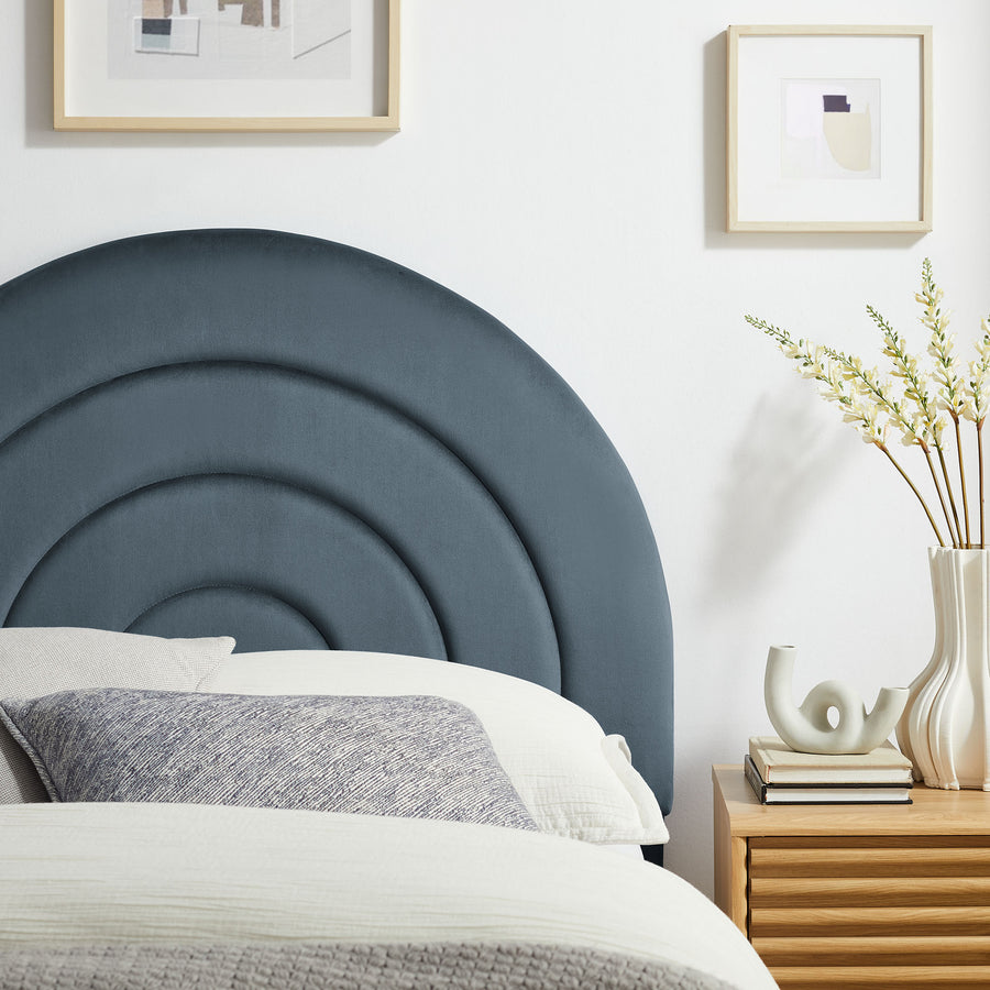 Rowan Arched Performance Velvet Twin Headboard in Cadet Blue