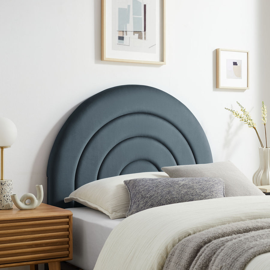Rowan Arched Performance Velvet Twin Headboard in Cadet Blue