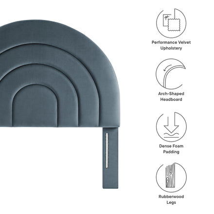 Solana Arched Performance Velvet Twin Headboard in Cadet Blue