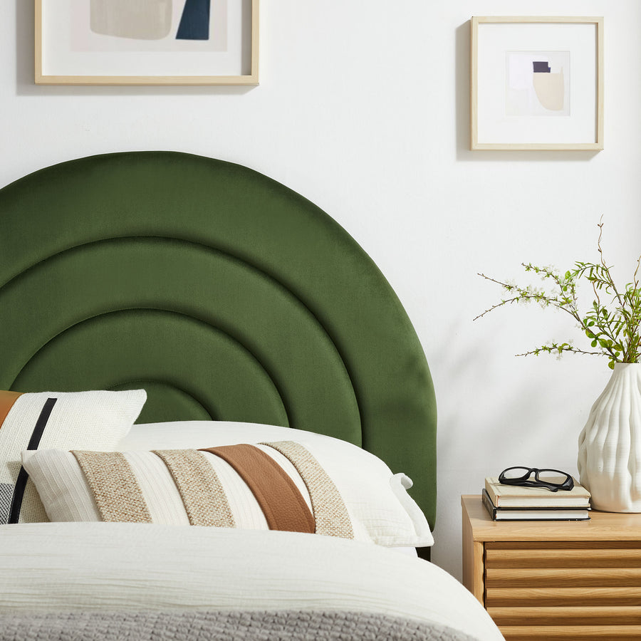 Rowan Arched Performance Velvet Twin Headboard in Moss Green