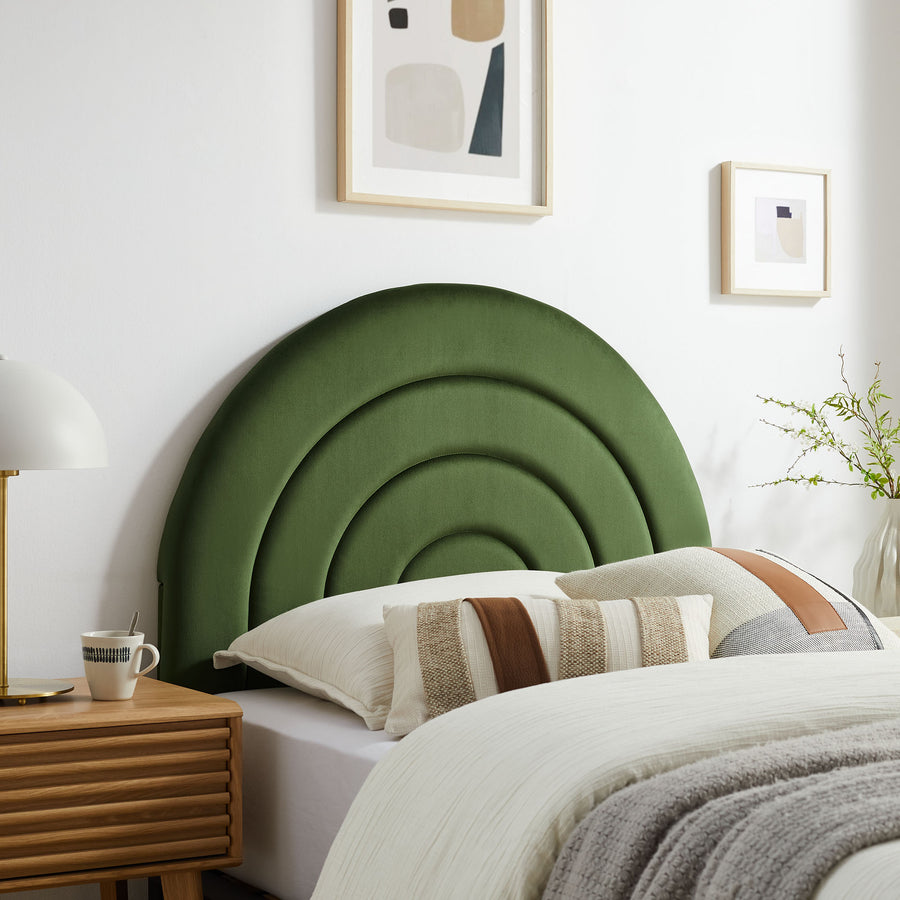 Rowan Arched Performance Velvet Twin Headboard in Moss Green
