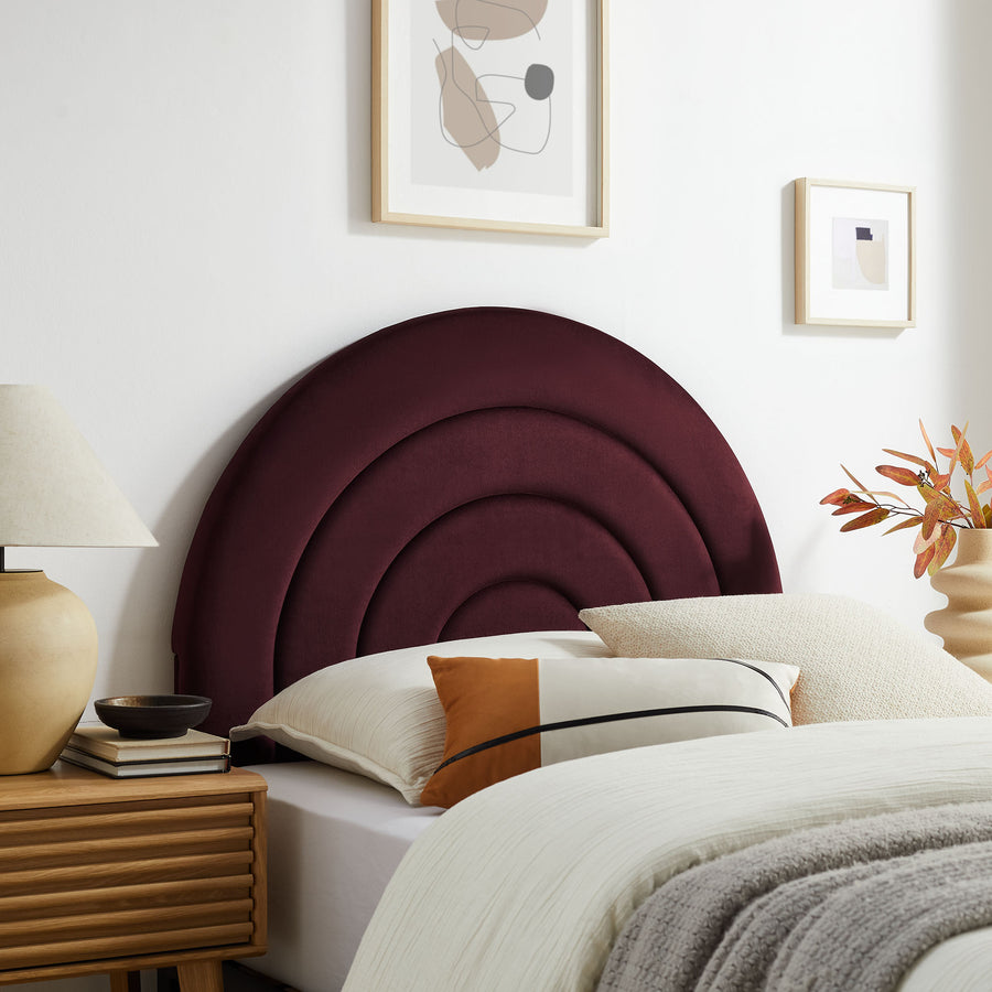 Rowan Arched Performance Velvet Twin Headboard in Mulberry
