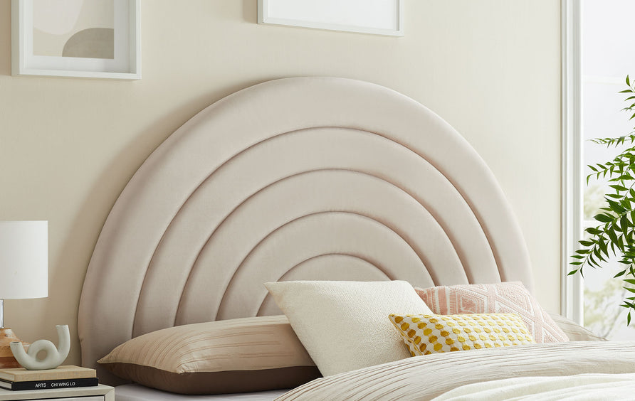 Rowan Arched Performance Velvet Full Headboard in Almond