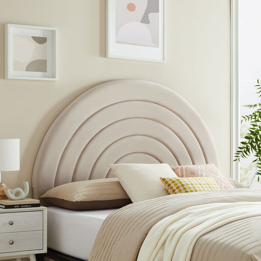 Rowan Arched Performance Velvet Full Headboard in Almond