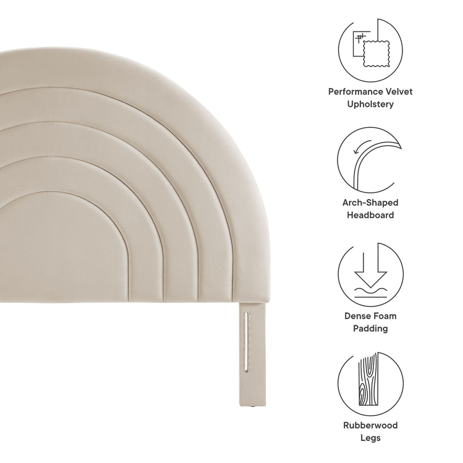Rowan Arched Performance Velvet Full Headboard in Almond