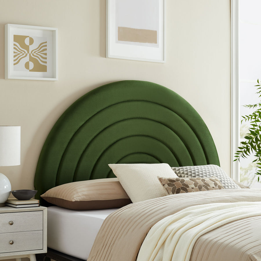 Rowan Arched Performance Velvet Full Headboard in Moss Green