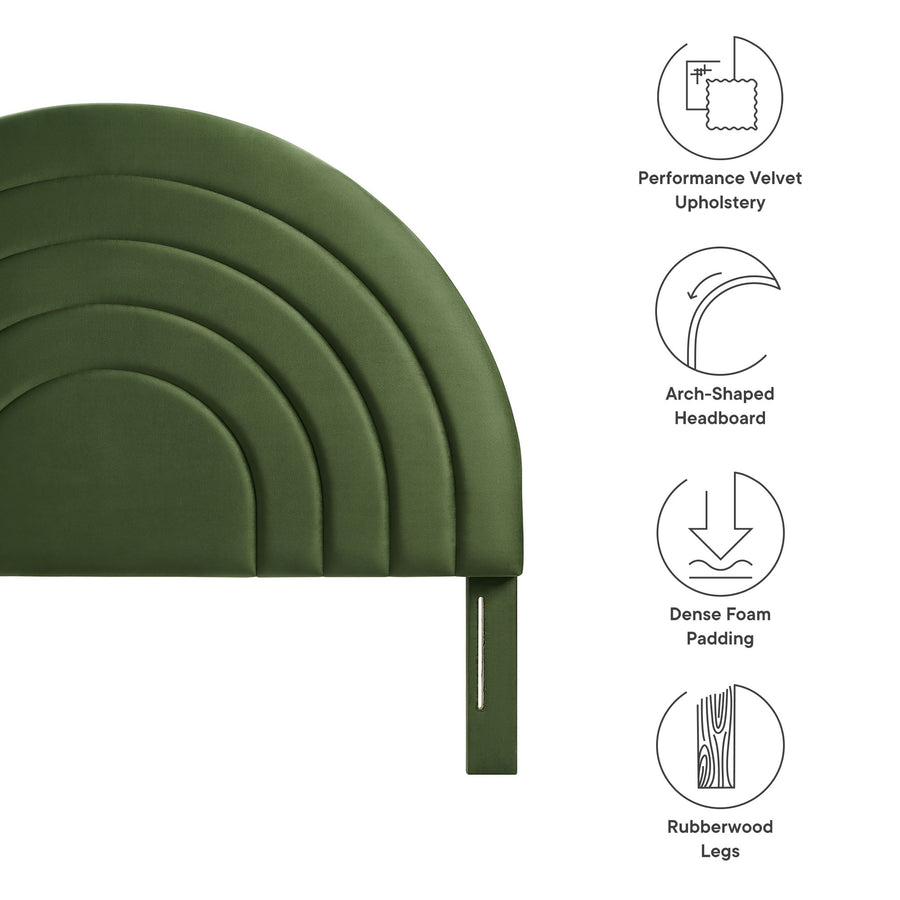 Rowan Arched Performance Velvet Full Headboard in Moss Green