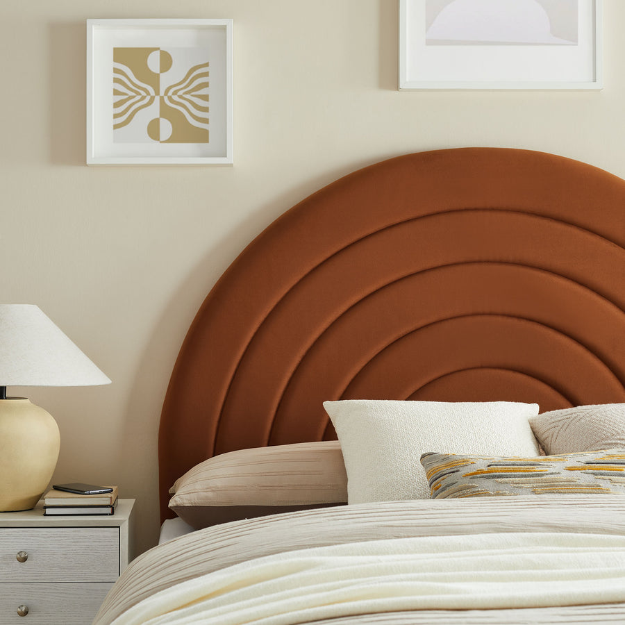 Rowan Arched Performance Velvet Full Headboard in Rust