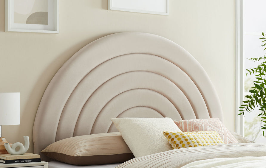 Rowan Arched Performance Velvet Queen Headboard in Almond