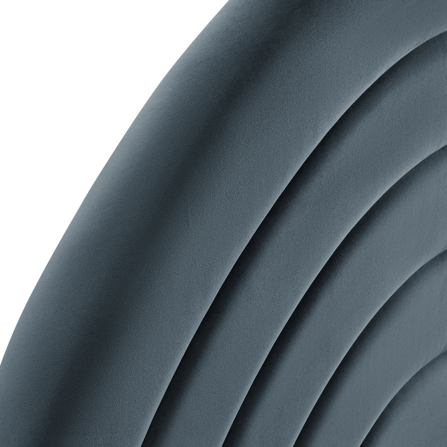 Rowan Arched Performance Velvet Queen Headboard in Cadet Blue