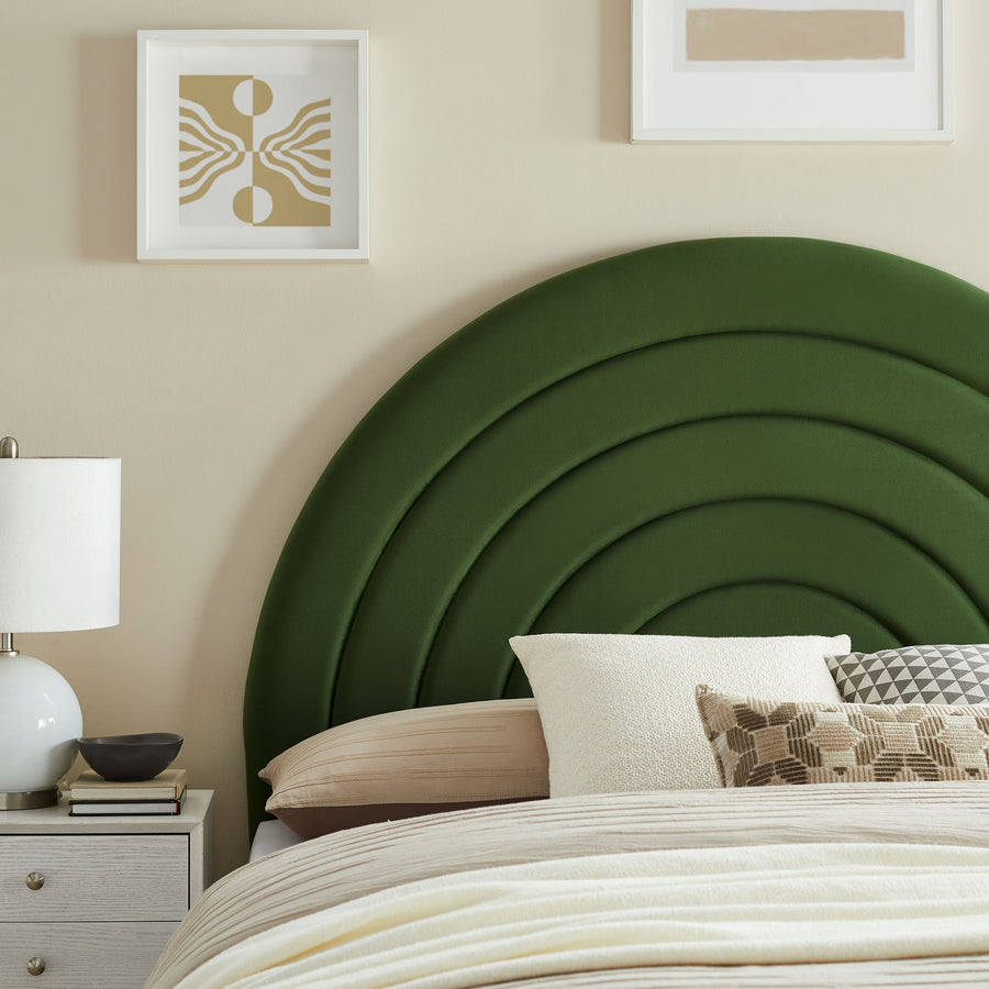 Rowan Arched Performance Velvet Queen Headboard in Moss Green