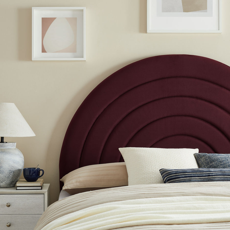 Rowan Arched Performance Velvet Queen Headboard in Mulberry