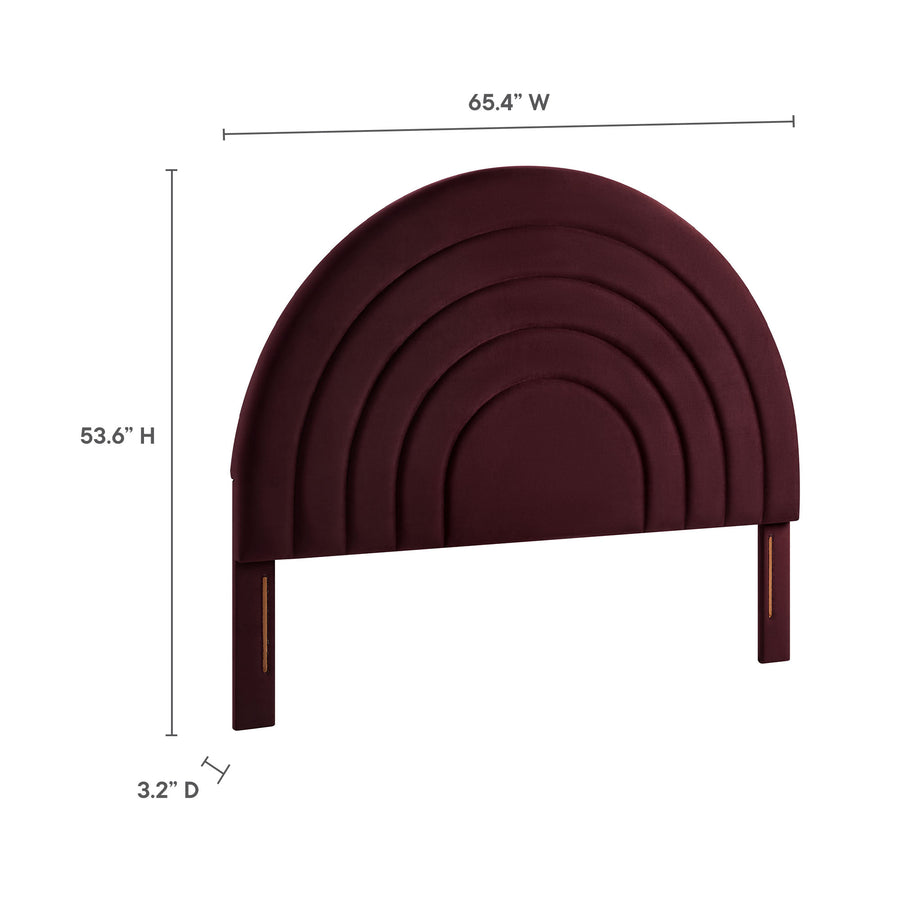Rowan Arched Performance Velvet Queen Headboard in Mulberry