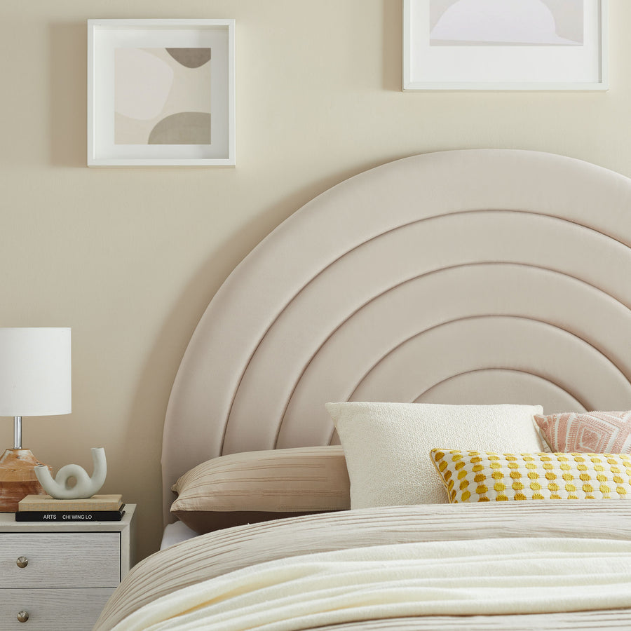 Rowan Arched Performance Velvet King Headboard in Almond
