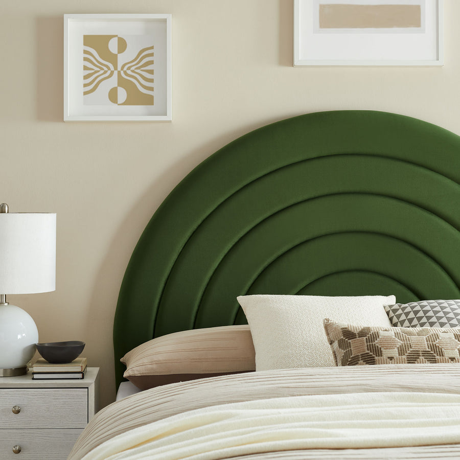 Rowan Arched Performance Velvet King Headboard in Moss Green