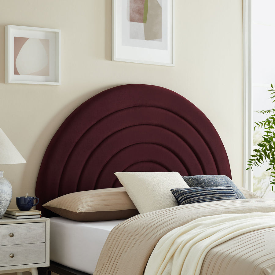 Rowan Arched Performance Velvet King Headboard in Mulberry