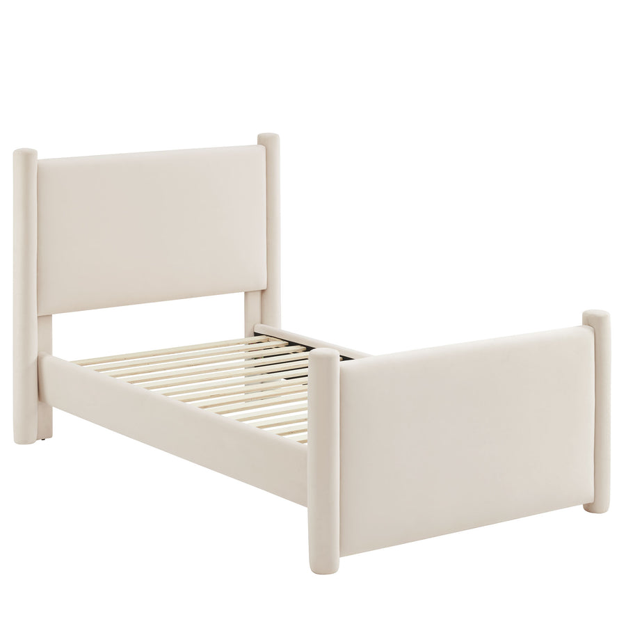 Sawyer Performance Velvet Twin Platform Bed in Alabaster