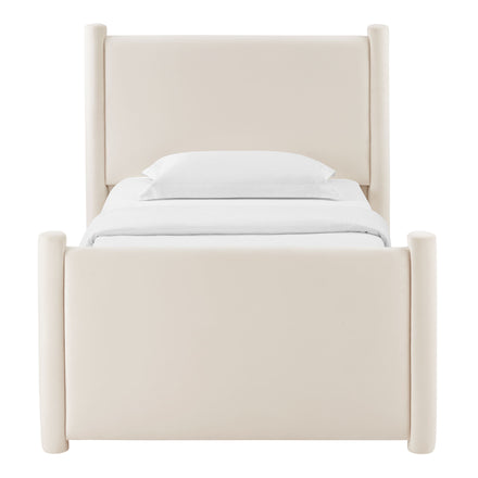Rael Performance Velvet Twin Platform Bed in Alabaster