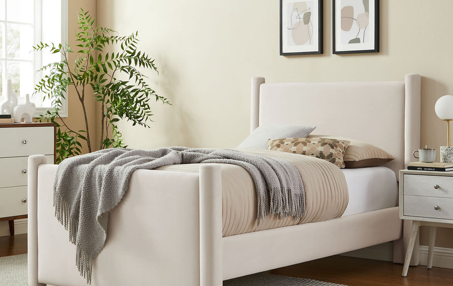 Sawyer Performance Velvet Twin Platform Bed in Alabaster