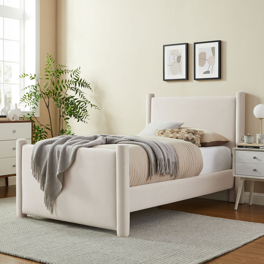 Sawyer Performance Velvet Twin Platform Bed in Alabaster