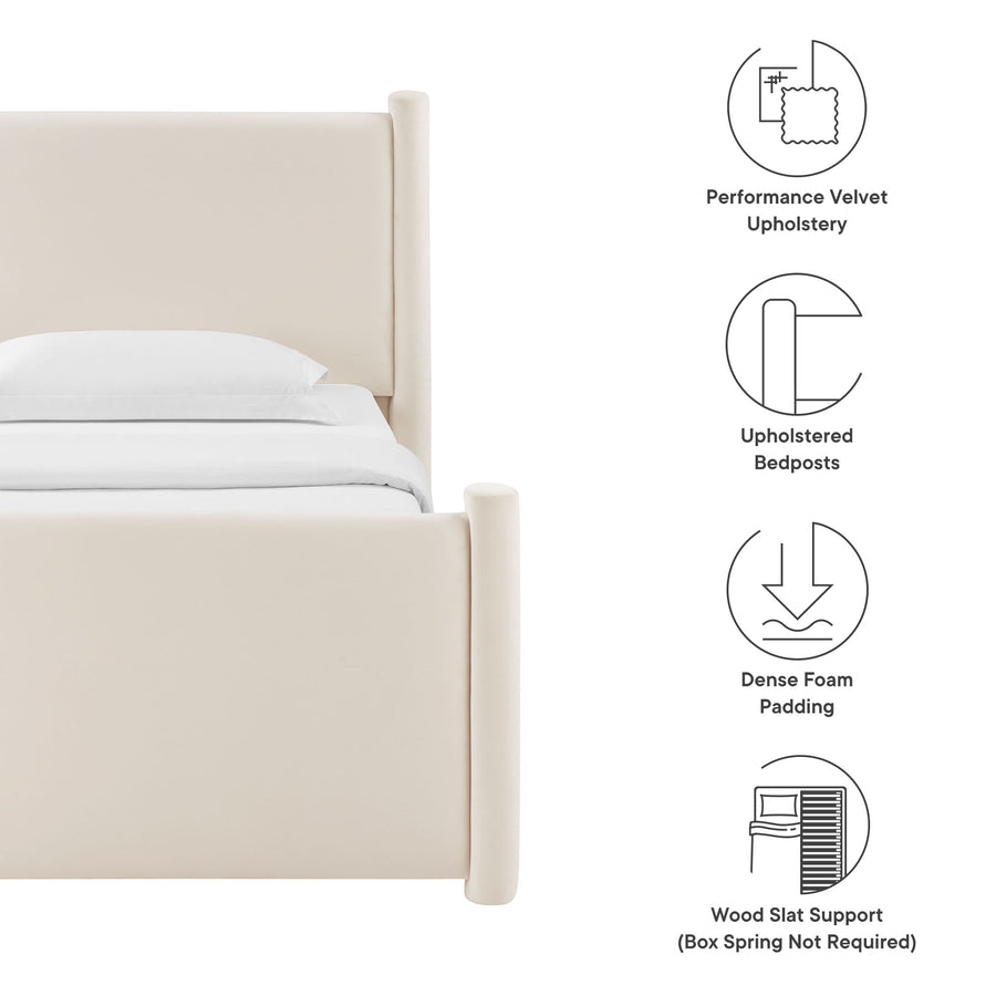Sawyer Performance Velvet Twin Platform Bed in Alabaster