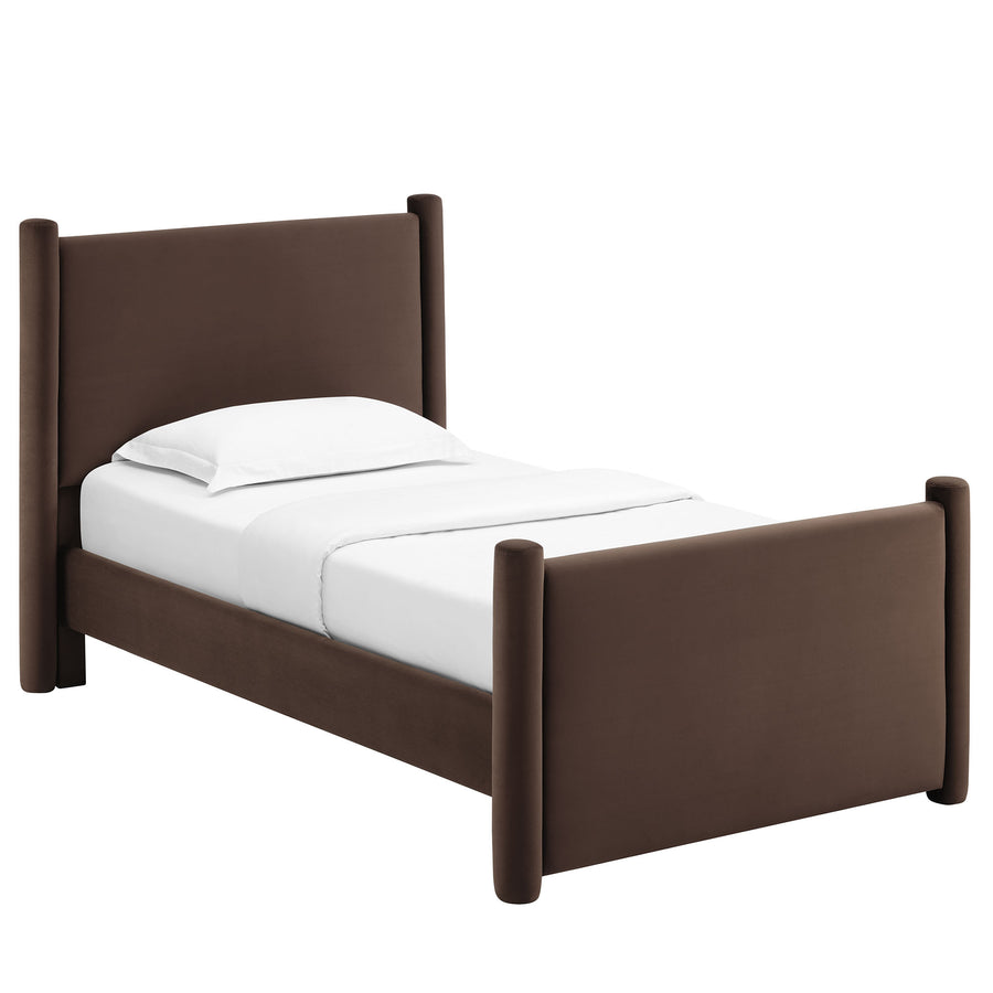 Sawyer Performance Velvet Twin Platform Bed in Chocolate Brown