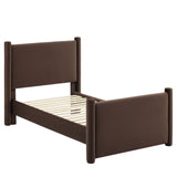 Sawyer Performance Velvet Twin Platform Bed in Chocolate Brown