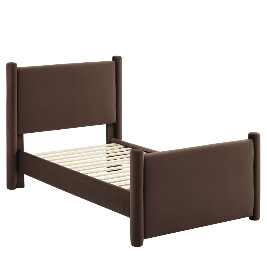 Sawyer Performance Velvet Twin Platform Bed in Chocolate Brown