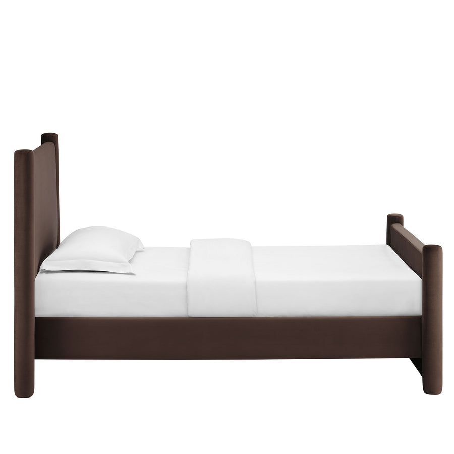 Sawyer Performance Velvet Twin Platform Bed in Chocolate Brown