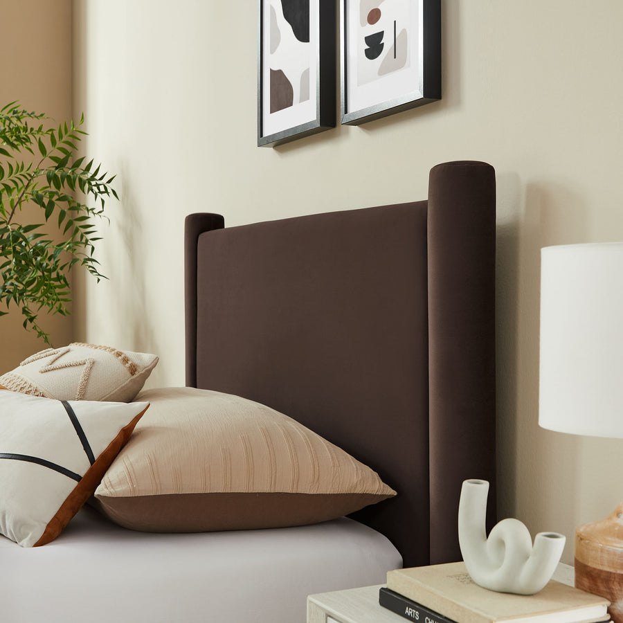 Sawyer Performance Velvet Twin Platform Bed in Chocolate Brown