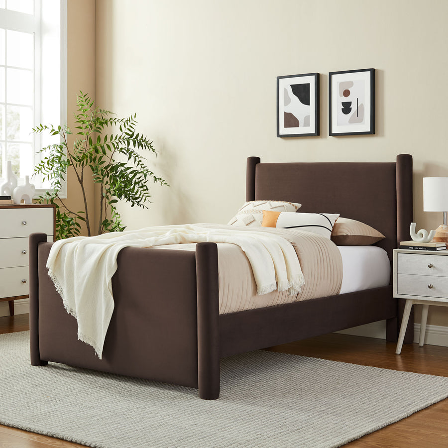 Sawyer Performance Velvet Twin Platform Bed in Chocolate Brown