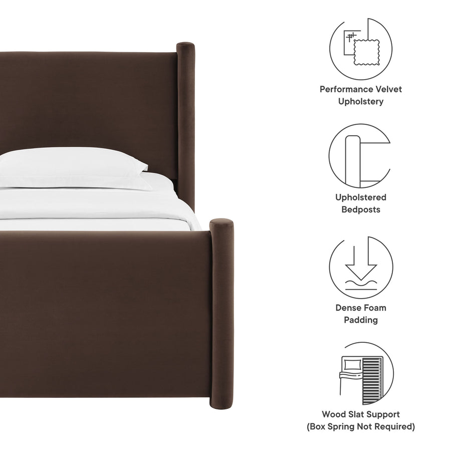 Sawyer Performance Velvet Twin Platform Bed in Chocolate Brown