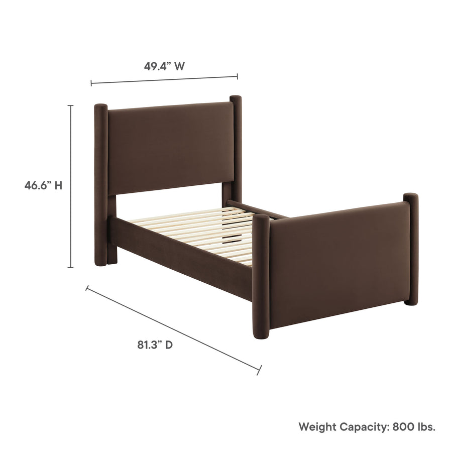 Sawyer Performance Velvet Twin Platform Bed in Chocolate Brown