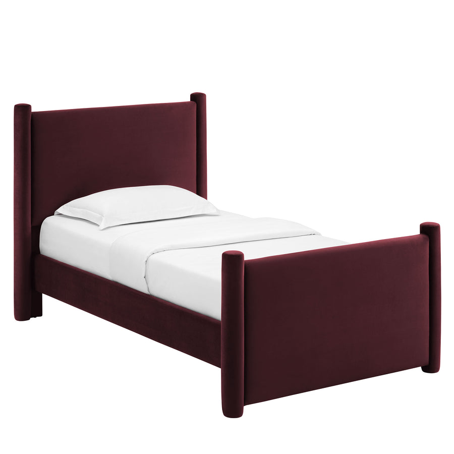 Sawyer Performance Velvet Twin Platform Bed in Mulberry