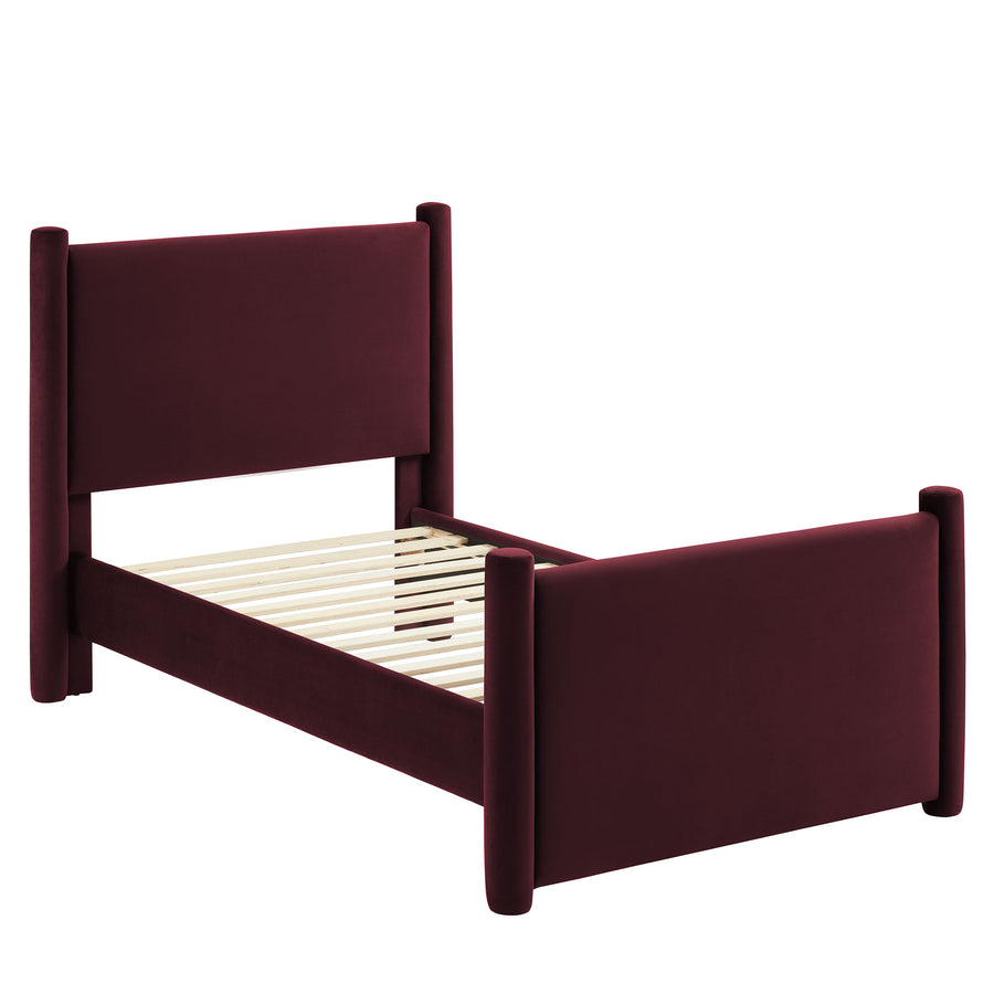 Sawyer Performance Velvet Twin Platform Bed in Mulberry