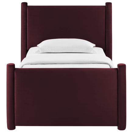Rael Performance Velvet Twin Platform Bed in Mulberry