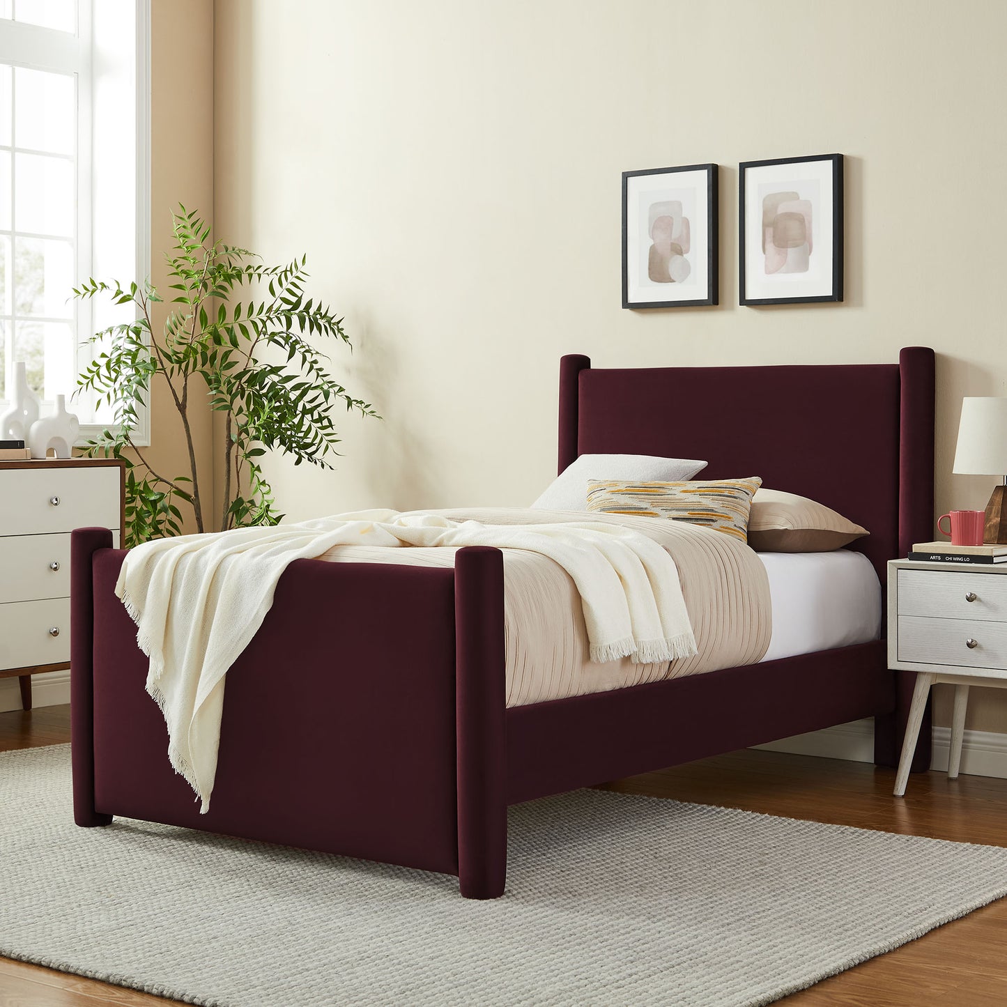 Rael Performance Velvet Twin Platform Bed by Furniture For America